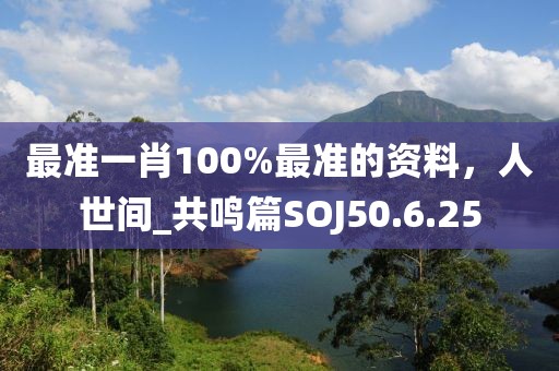 最準(zhǔn)一肖100%最準(zhǔn)的資料，人世間_共鳴篇SOJ50.6.25