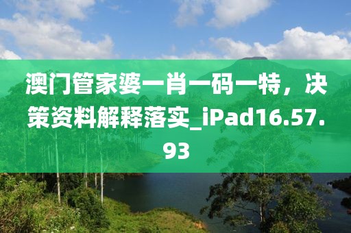 澳門管家婆一肖一碼一特，決策資料解釋落實(shí)_iPad16.57.93